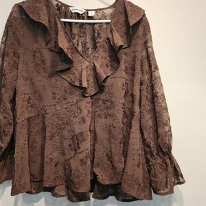 Lands' End Brown Floral Blouse